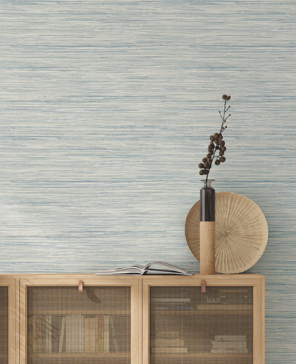 Bahiagrass Blue Faux Grasscloth Prepasted Wallpaper - York CV4415