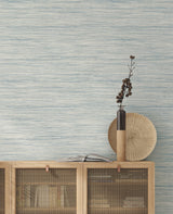 Bahiagrass Blue Faux Grasscloth Prepasted Wallpaper - York CV4415