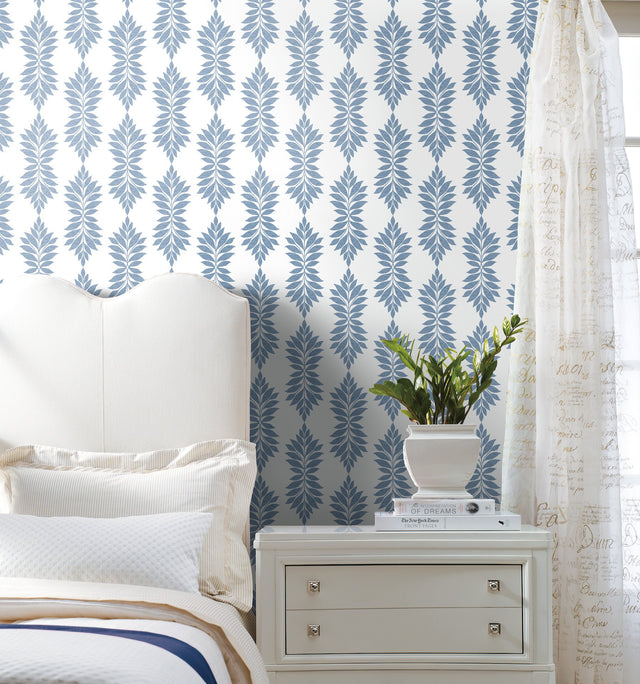 Broadsands Botanica Blue Wallpaper with Botanical Leaf Medallion - York CV4423