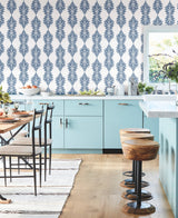 Broadsands Botanica Blue Wallpaper with Botanical Leaf Medallion - York CV4423