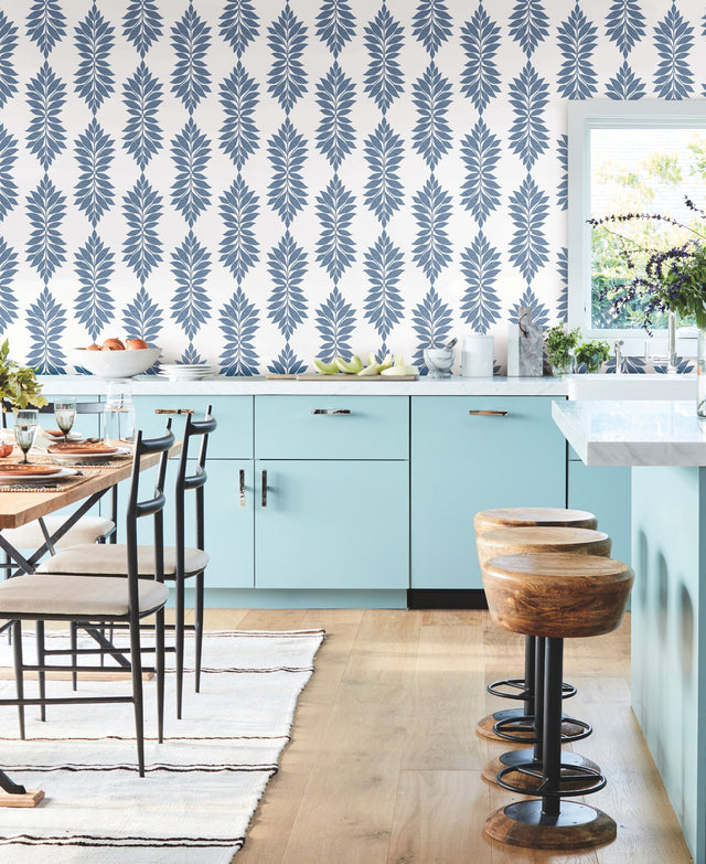 Broadsands Botanica Blue Wallpaper with Botanical Leaf Medallion - York CV4423