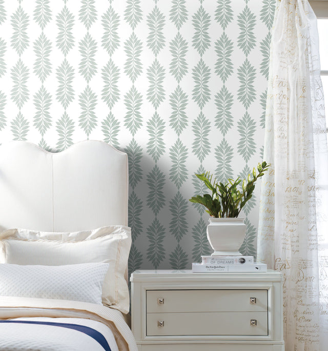 Broadsands Botanica Light Green Wallpaper with Botanical Leaf Medallion - York CV4425