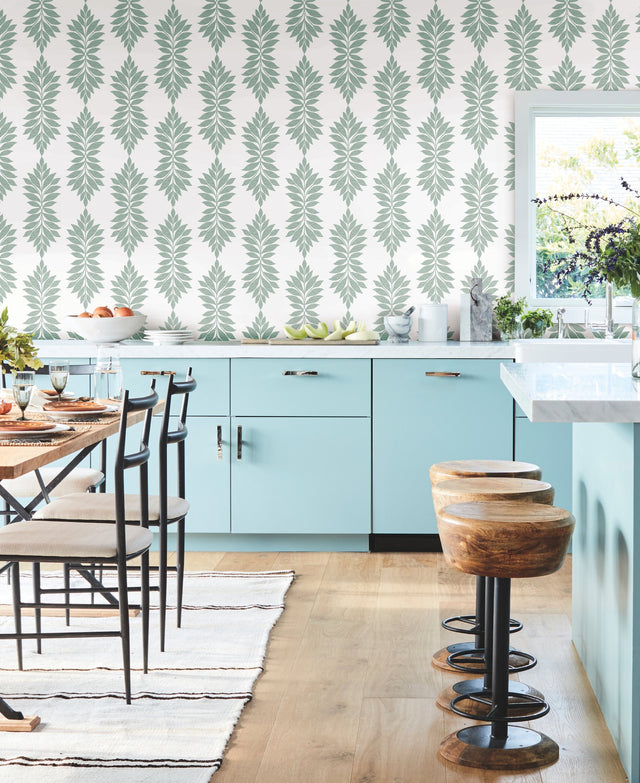 Broadsands Botanica Light Green Wallpaper with Botanical Leaf Medallion - York CV4425