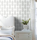 Broadsands Botanica Light Grey Wallpaper with Botanical Leaf Medallion Pattern - York CV4428