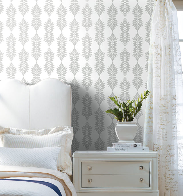 Broadsands Botanica Light Grey Wallpaper with Botanical Leaf Medallion Pattern - York CV4428