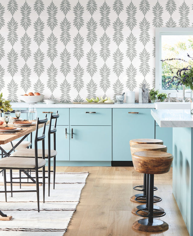 Broadsands Botanica Light Grey Wallpaper with Botanical Leaf Medallion Pattern - York CV4428