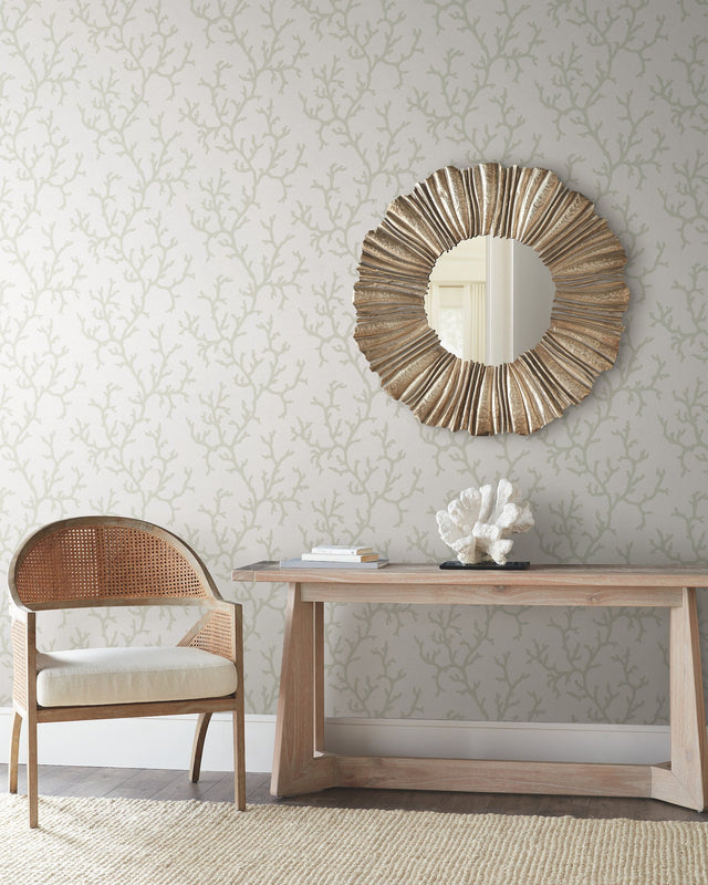 Coral Island White Wallpaper with Nautical Coral Motif - York CV4431