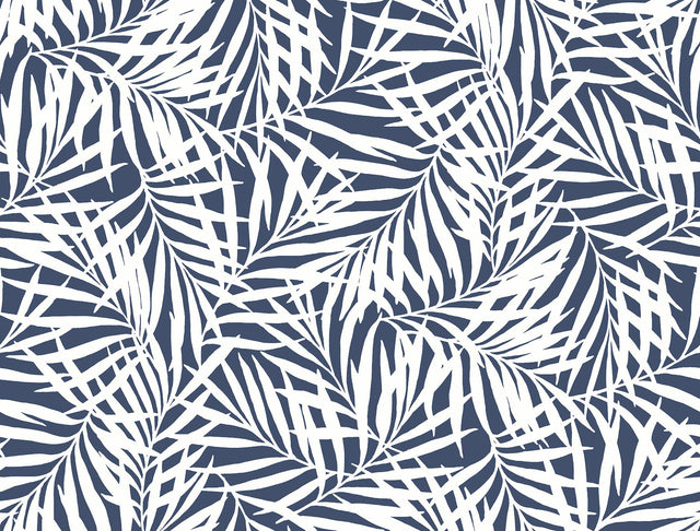 Oahu Fronds Navy & White Wallpaper with Botanical Tropical Leaf Motif - York CV4432