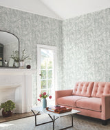 Oahu Fronds Light Green & White Wallpaper with Botanical Leaf Motif - York CV4434