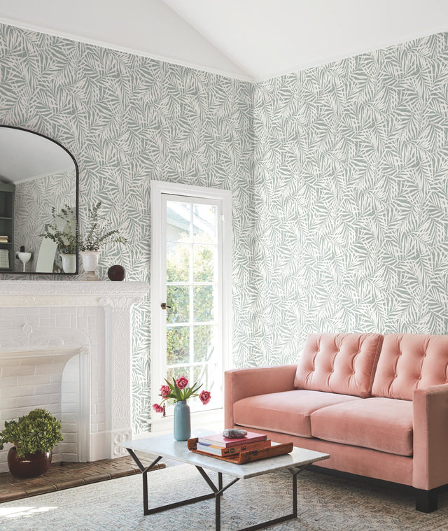Oahu Fronds Light Green & White Wallpaper with Botanical Leaf Motif - York CV4434