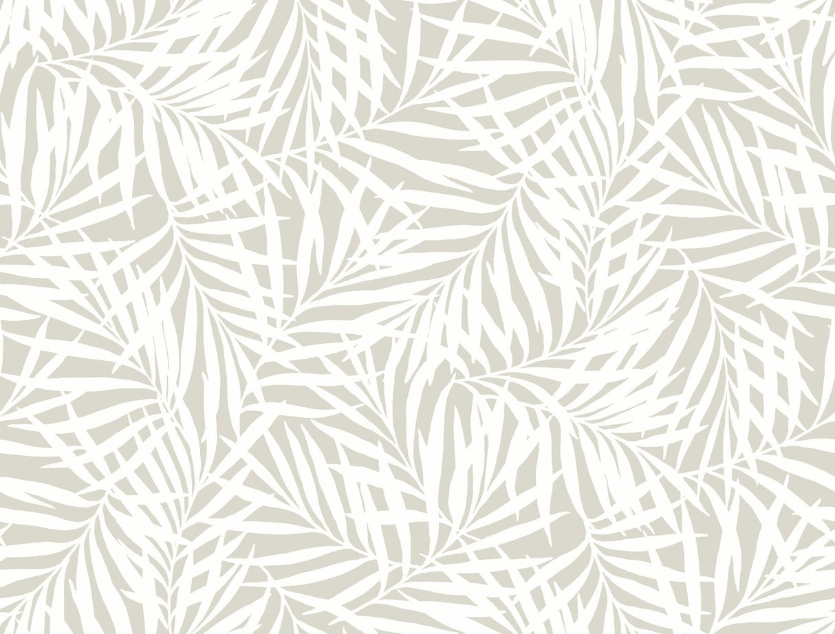 Oahu Fronds Cream & Off White Wallpaper with Botanical Tropical Leaf Motif - York CV4436