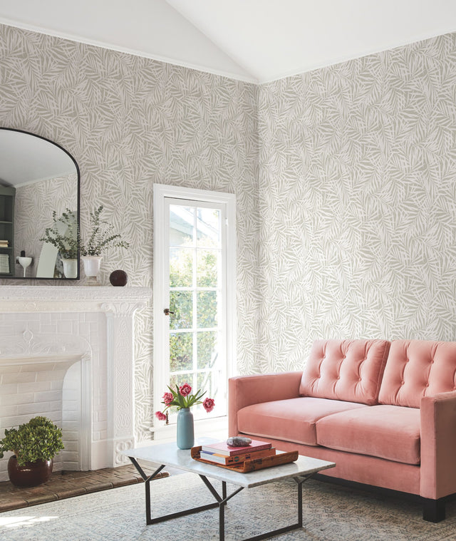 Oahu Fronds Cream & Off White Wallpaper with Botanical Tropical Leaf Motif - York CV4436