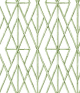 Riviera Bamboo Trellis Green Wallpaper with Geometric Bamboo Lattice - York CV4451