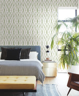 Riviera Bamboo Trellis Green Wallpaper with Geometric Bamboo Lattice - York CV4451