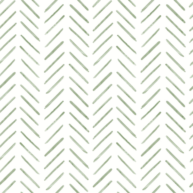 Painted Herringbone Green Wallpaper with Brushstroke Chevron Motif - York CV4452
