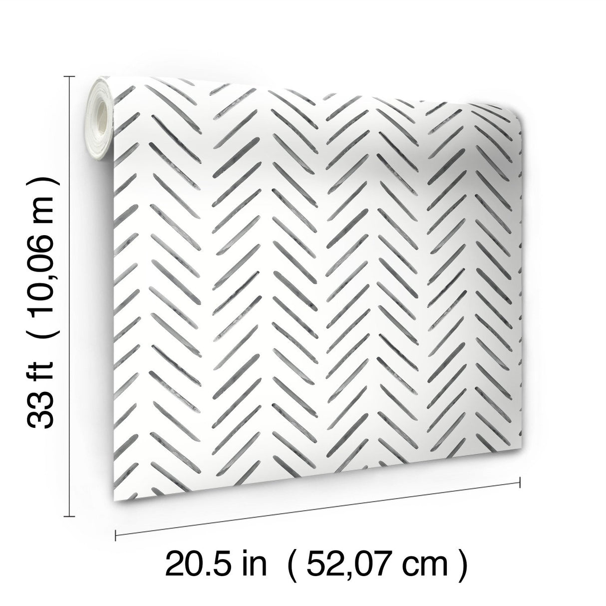 Painted Herringbone Black Wallpaper with Hand-Brushed Chevron Motif - York CV4454