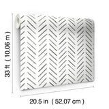 Painted Herringbone Black Wallpaper with Hand-Brushed Chevron Motif - York CV4454