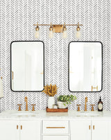 Painted Herringbone Black Wallpaper with Hand-Brushed Chevron Motif - York CV4454