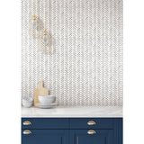 Painted Herringbone Black Wallpaper with Hand-Brushed Chevron Motif - York CV4454