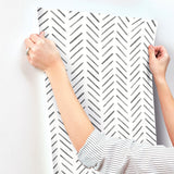 Painted Herringbone Black Wallpaper with Hand-Brushed Chevron Motif - York CV4454