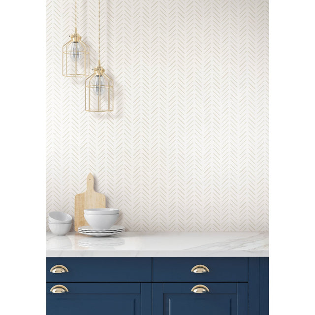 Painted Herringbone Off White Wallpaper with Small Prints Herringbone Motif - York CV4456