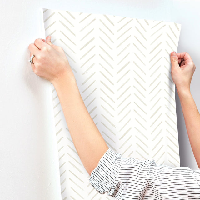 Painted Herringbone Off White Wallpaper with Small Prints Herringbone Motif - York CV4456