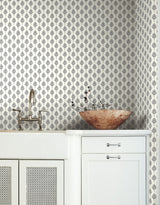 French Scallop Grey Wallpaper with Ikat Scallop Motif - York CV4457