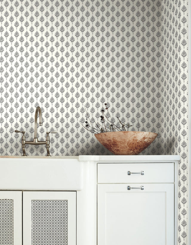 French Scallop Grey Wallpaper with Ikat Scallop Motif - York CV4457
