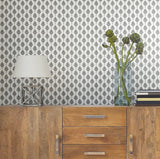 French Scallop Grey Wallpaper with Ikat Scallop Motif - York CV4457