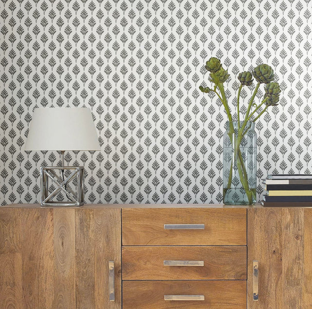 French Scallop Grey Wallpaper with Ikat Scallop Motif - York CV4457
