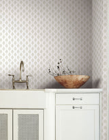 French Scallop Off White Wallpaper with Small Print Ikat Motif - York CV4458