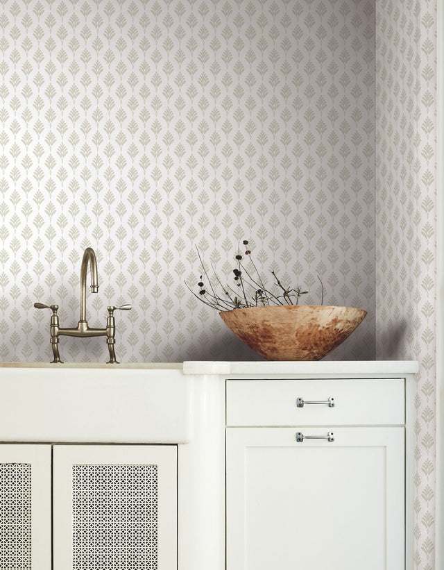 French Scallop Off White Wallpaper with Small Print Ikat Motif - York CV4458