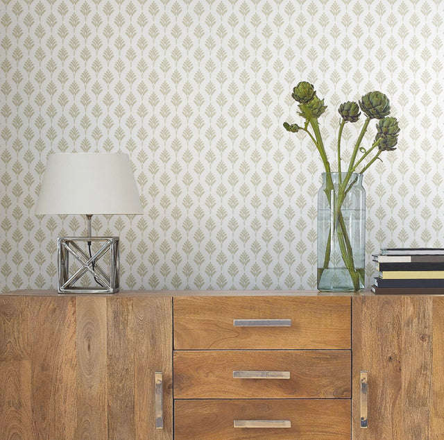 French Scallop Off White Wallpaper with Small Print Ikat Motif - York CV4458