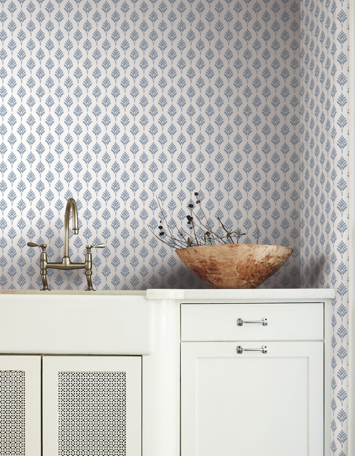 French Scallop Blue Wallpaper with Ikat Coastal Motif - York CV4459