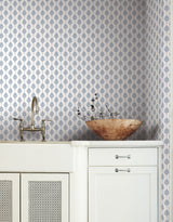 French Scallop Blue Wallpaper with Ikat Coastal Motif - York CV4459