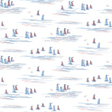 Full Sails Blue & Red Prepasted Wallpaper with Coastal Sailboat Motif - York CV4461