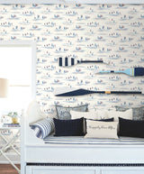 Full Sails Blue & Red Prepasted Wallpaper with Coastal Sailboat Motif - York CV4461