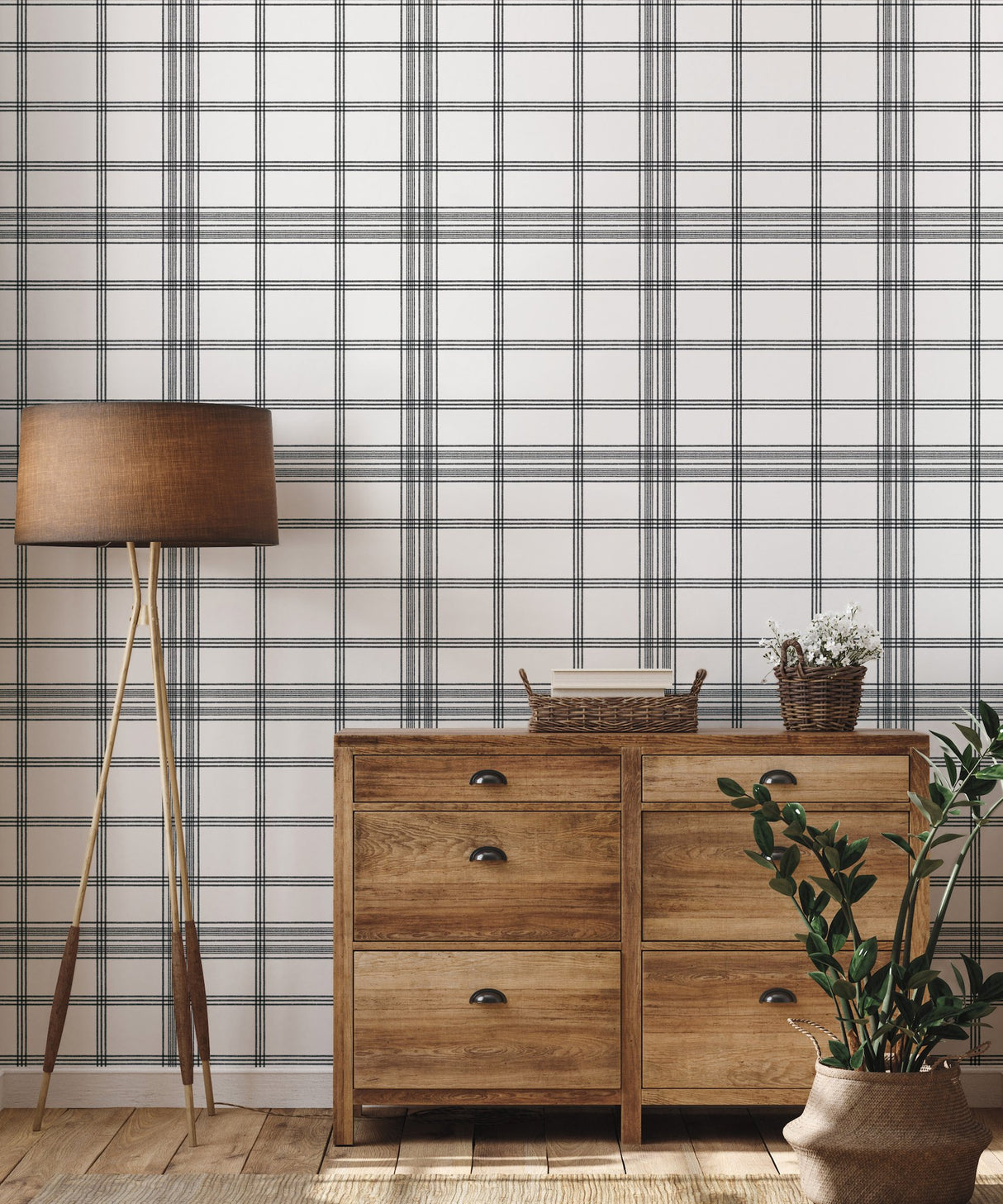 Charter Plaid Black Wallpaper with Menswear Windowpane Pattern - York CV4464