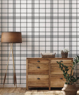Charter Plaid Black Wallpaper with Menswear Windowpane Pattern - York CV4464
