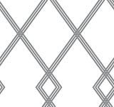 Ribbon Stripe Trellis White & Black Wallpaper with Graphic Lattice Pattern - York CY1509