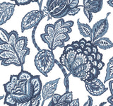 White and Blue Midsummer Jacobean Botanical Wallpaper by York Wallcoverings - CY1535