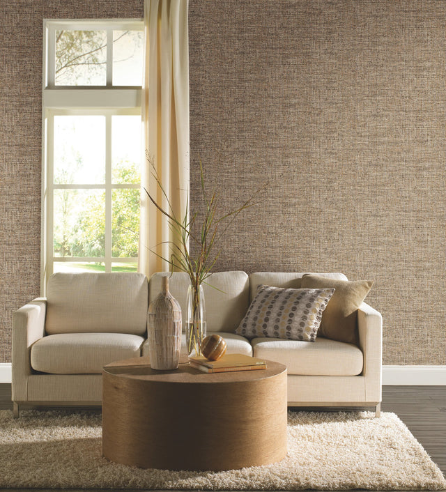 Papyrus Weave Brown Faux Grasscloth Prepasted Wallpaper - York CY1555