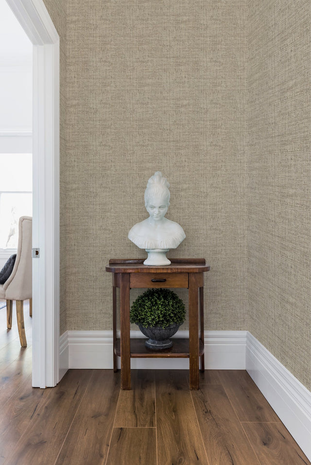 Papyrus Weave Beige Wallpaper with Faux Grasscloth Sure Strip - York CY1557