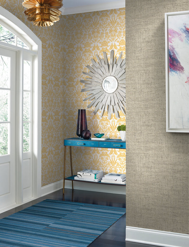 Papyrus Weave Beige Wallpaper with Faux Grasscloth Sure Strip - York CY1557