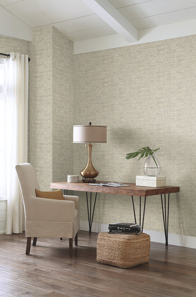 Papyrus Weave Beige Wallpaper with Faux Grasscloth Sure Strip - York CY1557