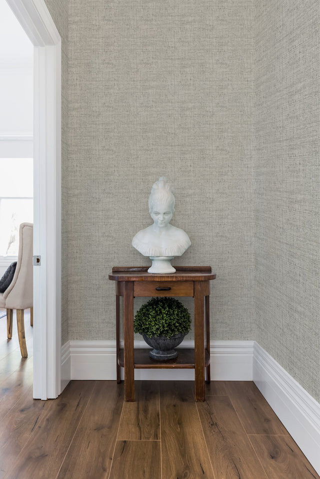 Papyrus Weave White Faux Grasscloth Prepasted Wallpaper - York CY1558