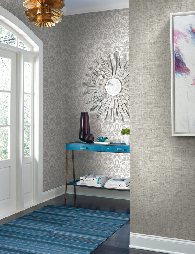 Papyrus Weave White Faux Grasscloth Prepasted Wallpaper - York CY1558