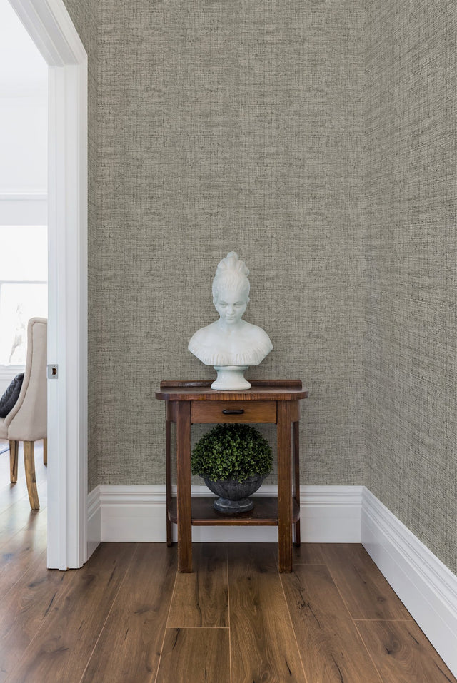 Papyrus Weave Black Faux Grasscloth Prepasted Wallpaper - York CY1559