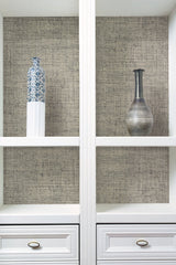 Papyrus Weave Black Faux Grasscloth Prepasted Wallpaper - York CY1559