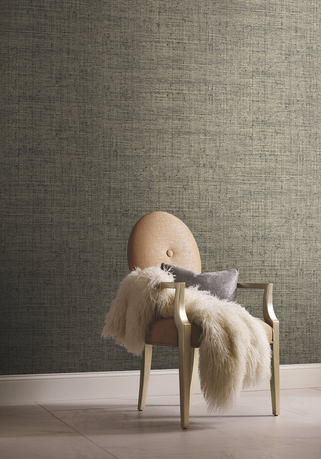 Papyrus Weave Black Faux Grasscloth Prepasted Wallpaper - York CY1559